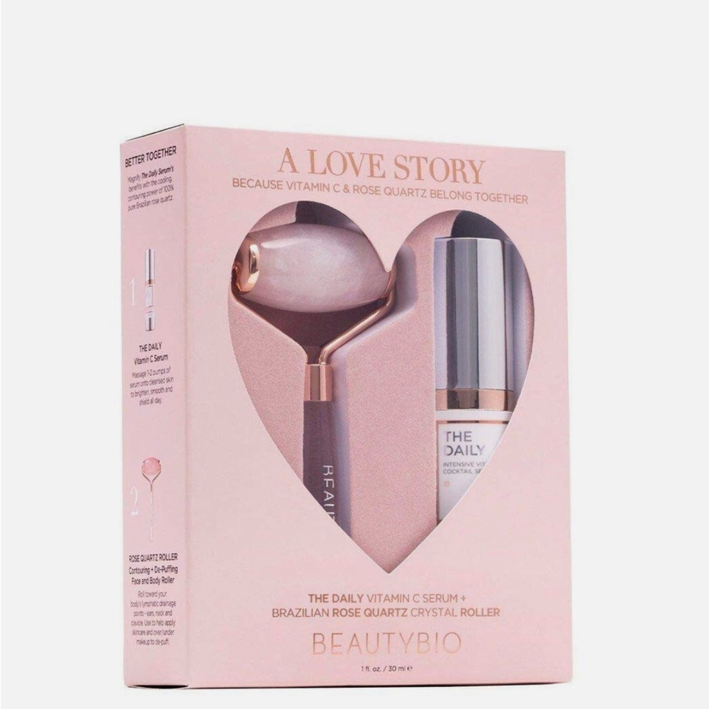 BeautyBio Love Story Set Daily Vitamin C Serum + Brazilian Rose Quartz Roller